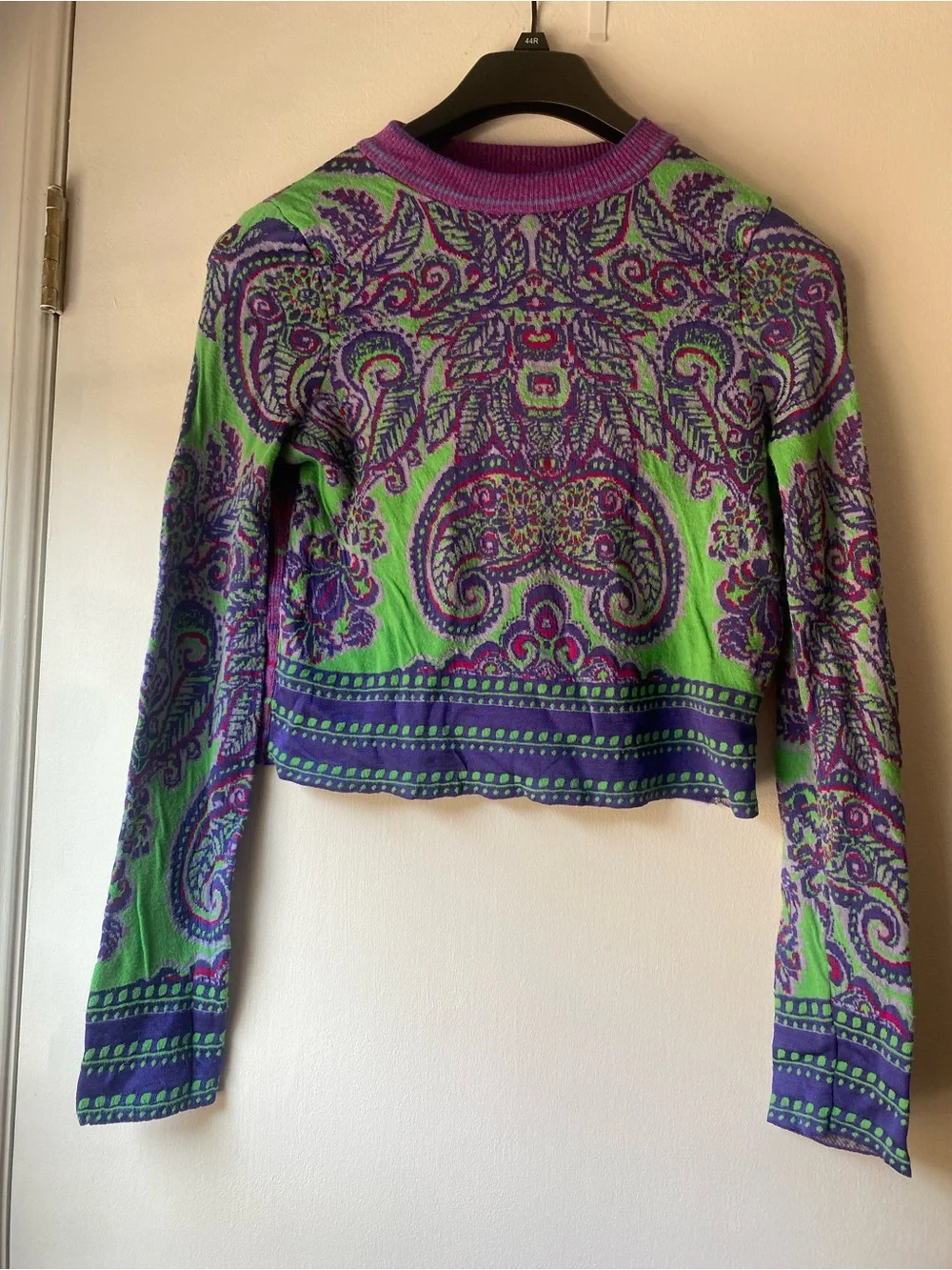 Free People Green & Purple Paisley Long-Sleeve Top